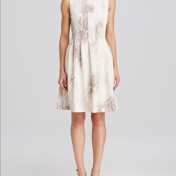 Calvin Klein Snake Print Fit and Flare Scuba Dress-CREAM, WHITE, GREY - Picture 2 of 5